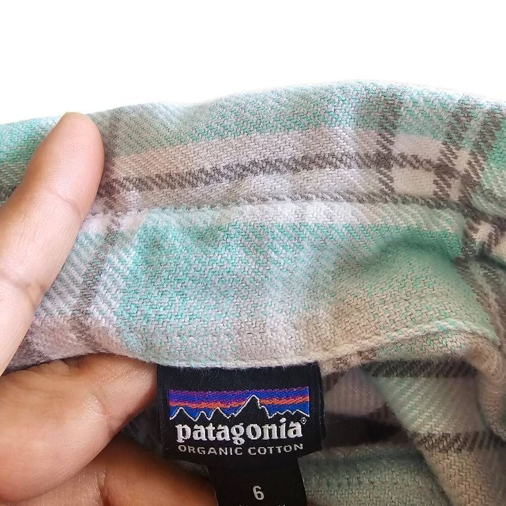 Patagonia womens Sz 6 light teal graying sleeve organic cotton flannel shirt - Picture 6 of 7